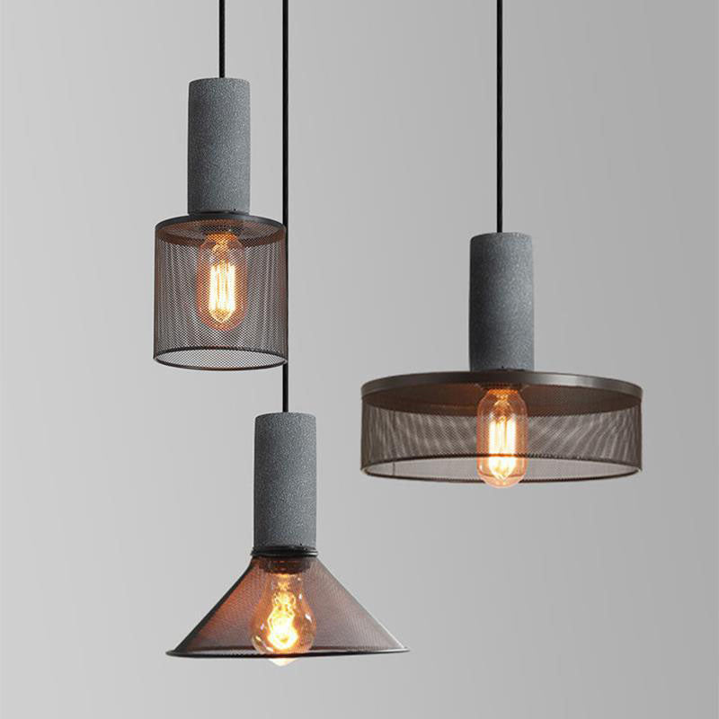 Contemporary Industrial Tapered Cement & Iron Pendant Light - 1-Light for Living Room