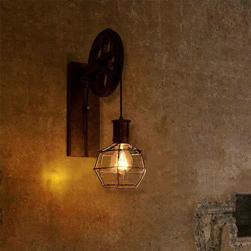 Vintage Industrial Pulley Wall Sconce - 1-Light Iron Lamp
