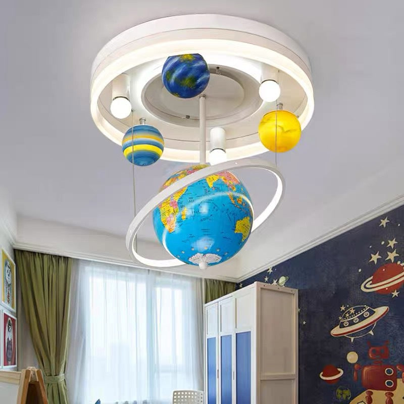 Contemporary Creative Kids Round Orb Globe Hardware Acrylic LED Flush Mount Ceiling Light for Bedroom, Modern Kids Room Lighting, Stylish LED Flush Mount Light Fixture, Decorative Kids Ceiling Light, Colorful Nursery Lighting, Energy-Efficient Globe Light