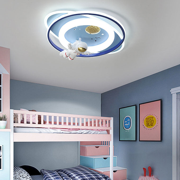 Modern Creative Kids Iron Cartoon Astronaut Rocket LED Flush Mount Ceiling Light, Children's Bedroom Lighting, Space Theme Decor, Playroom Illumination, Fun Astronaut Design, Colorful Nursery Fixture, Eco-Friendly LED Ceiling Lamp, Unique Child Room Acces