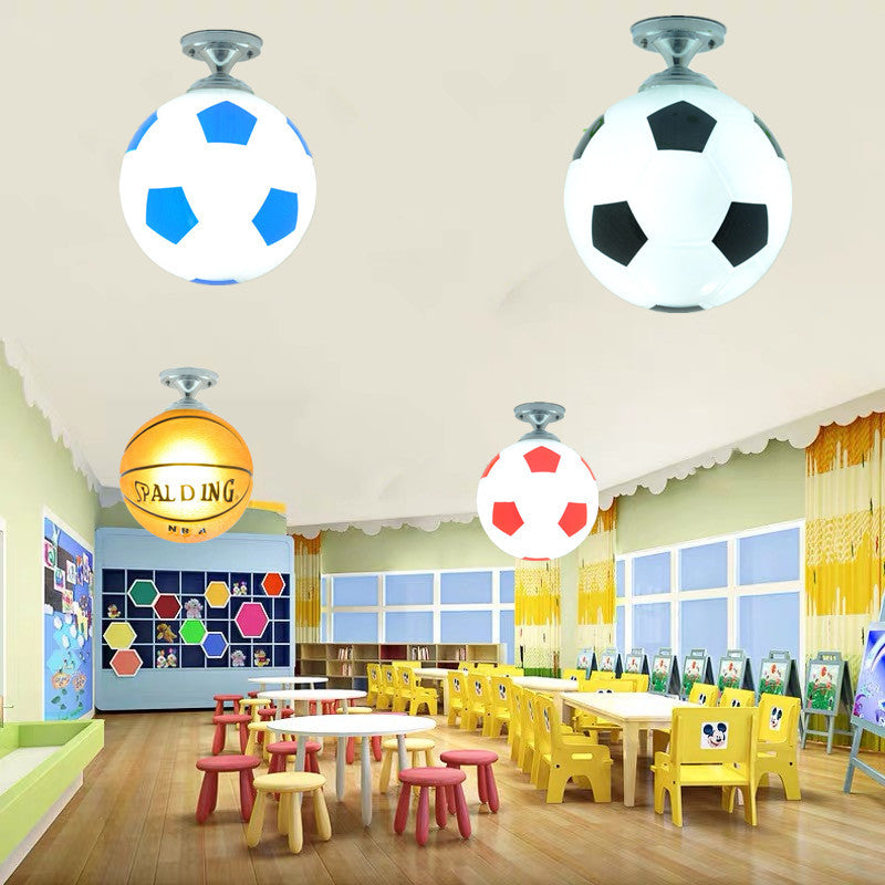 Basketball Soccer Glass Semi-Flush Mount Ceiling Light