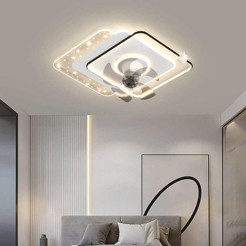 Contemporary Iron Acrylic LED Round Square Ceiling Fan Light for Bedroom