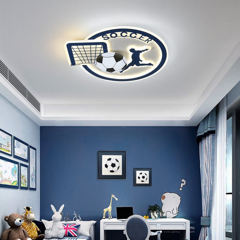 Contemporary Creative Kids Round Basketball Football Iron Acrylic LED Flush Mount Ceiling Light for Bedroom Playroom Sports Decor Kids Lighting Fixture Top Rated Children’s Room Ceiling Lamp