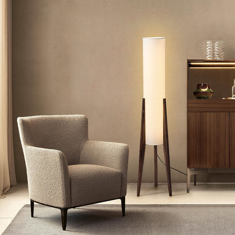 Traditional Chinese Fabric Floor Lamp with Wood Tripod for Study Lighting