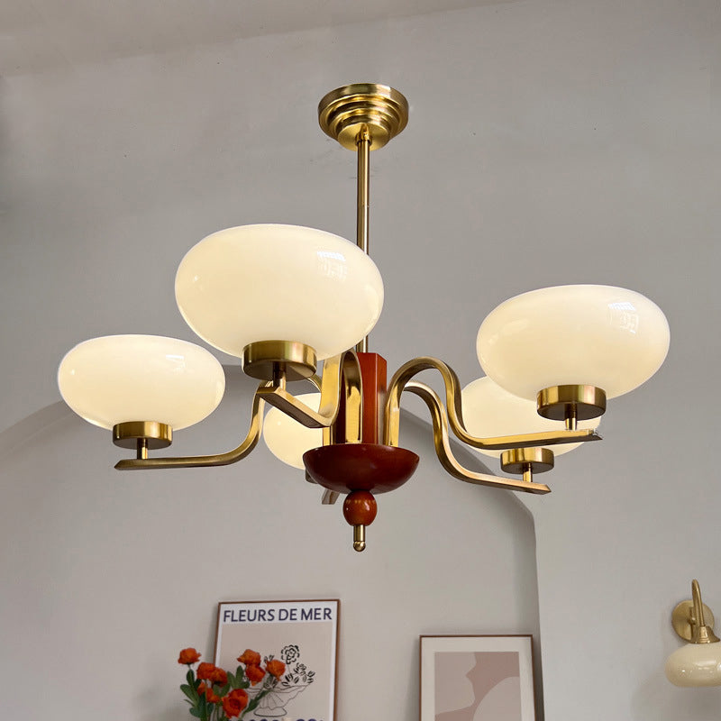 Vintage Metal Glass Oval Round 3/5 Light Chandelier for Living Room