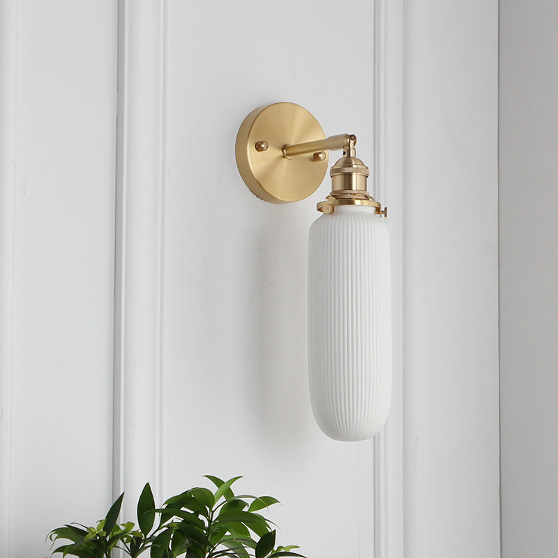 Japanese Retro Minimalist Brass Lucite Wall Sconce 1-Light Lamp