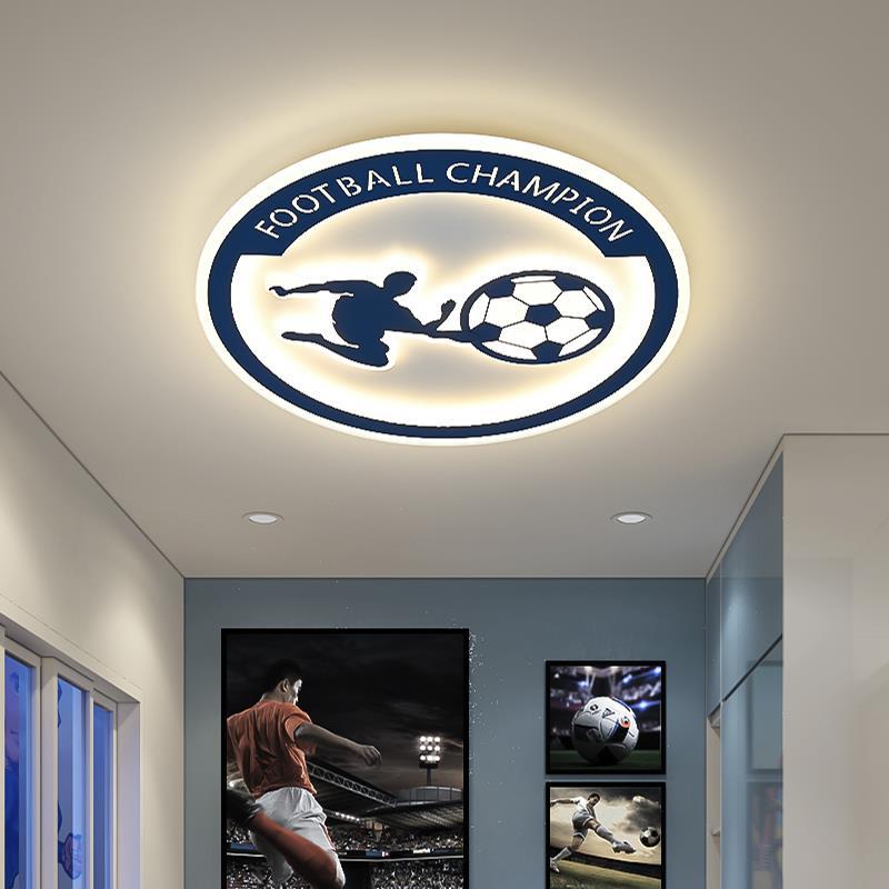 Contemporary Creative Kids Round Football Iron Acrylic LED Flush Mount Ceiling Light Great for Bedroom Playroom Nursery Modern Sports Decor Adjustable Brightness Energy Efficient Stylish Illumination Safe for Children Multi-Color Options Fun Design Easy t
