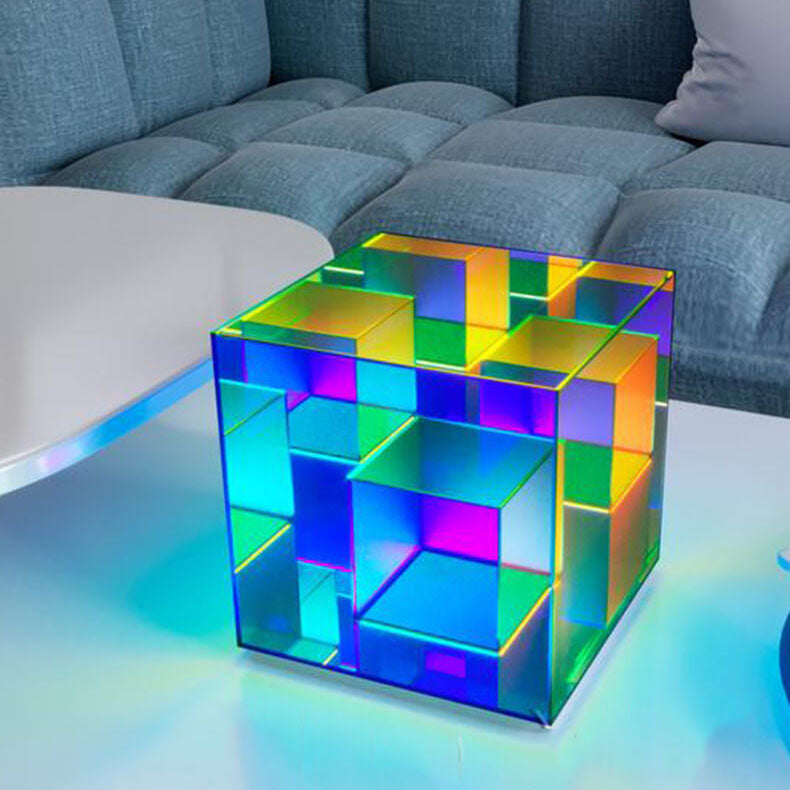 Modern Acrylic RGB Line Rubik's Cube LED Table Lamp - Color Changing Cube Night Light, USB Rechargeable Decorative Lamp, Unique Gift for Kids and Adults, RGB Mood Lighting for Home Decor, Bedroom and Office Accessories