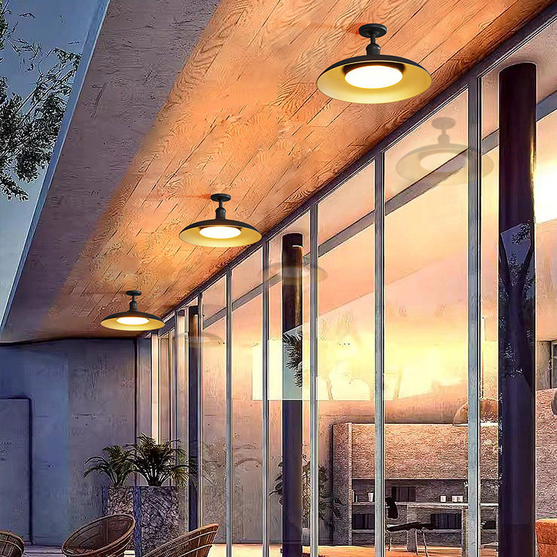 Contemporary Scandinavian Carbonized Steel Waterproof Semi-Flush Mount Light for Outdoor Patio