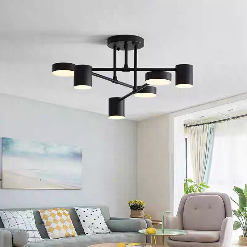 Contemporary Nordic Iron Aluminum Acrylic Round Cylinder Branch LED Semi-Flush Mount Ceiling Light