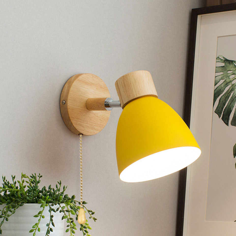 Modern Minimalist Macaron Iron Wood Wall Sconce Lamp - 1-Light Solid Color Design