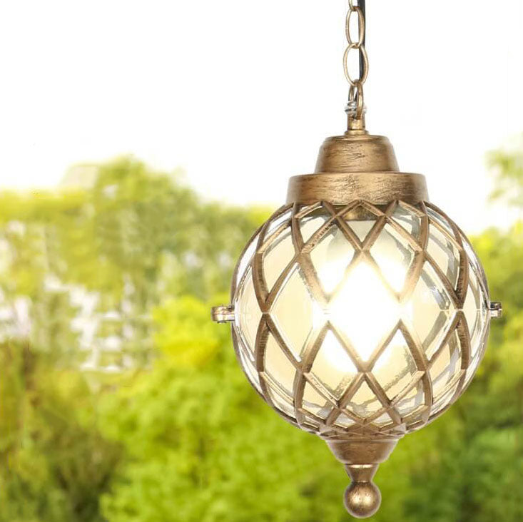 European Vintage Round Ball Die-Cast Aluminum Outdoor Waterproof Pendant Light 1-Light