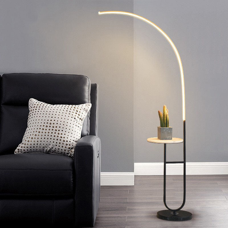 Contemporary Aluminum Strip LED Floor Lamp with Marble Base for Living Room
