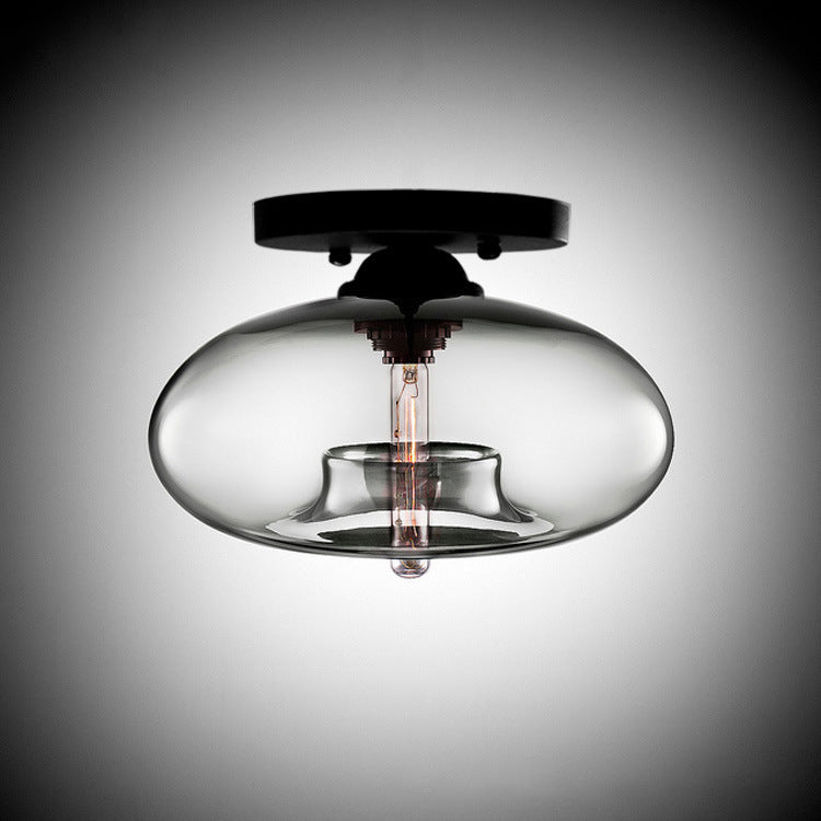 Contemporary Oval Iron Glass 1-Light Semi-Flush Mount Ceiling Light