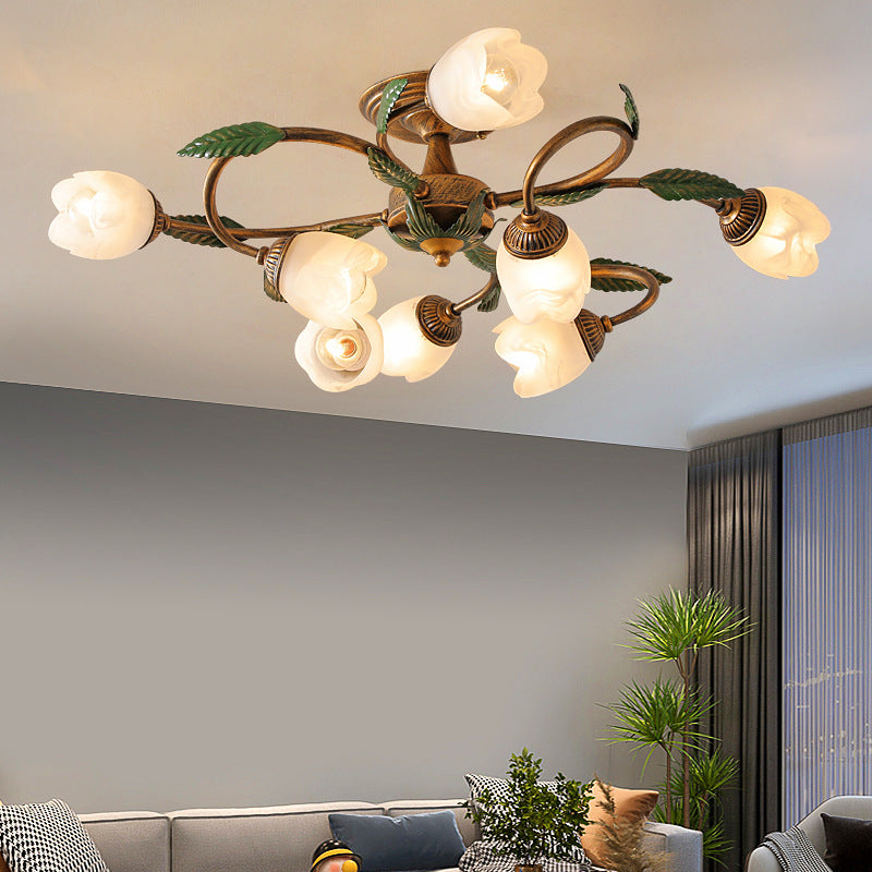 Modern Idyllic Iron Flower Branch Semi-Flush Mount Lighting - 6/8/10 Light