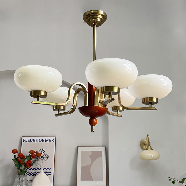Vintage Metal Glass Oval Round 3/5 Light Chandelier for Living Room