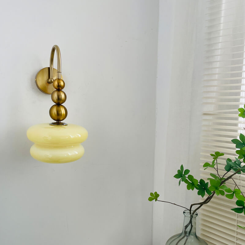 Macaron Cream Gourd Glass Shade Wall Sconce - 1-Light Elegant Design Lamp for Modern Decor, Stylish Lighting Fixture, Artisanal Home Accent
