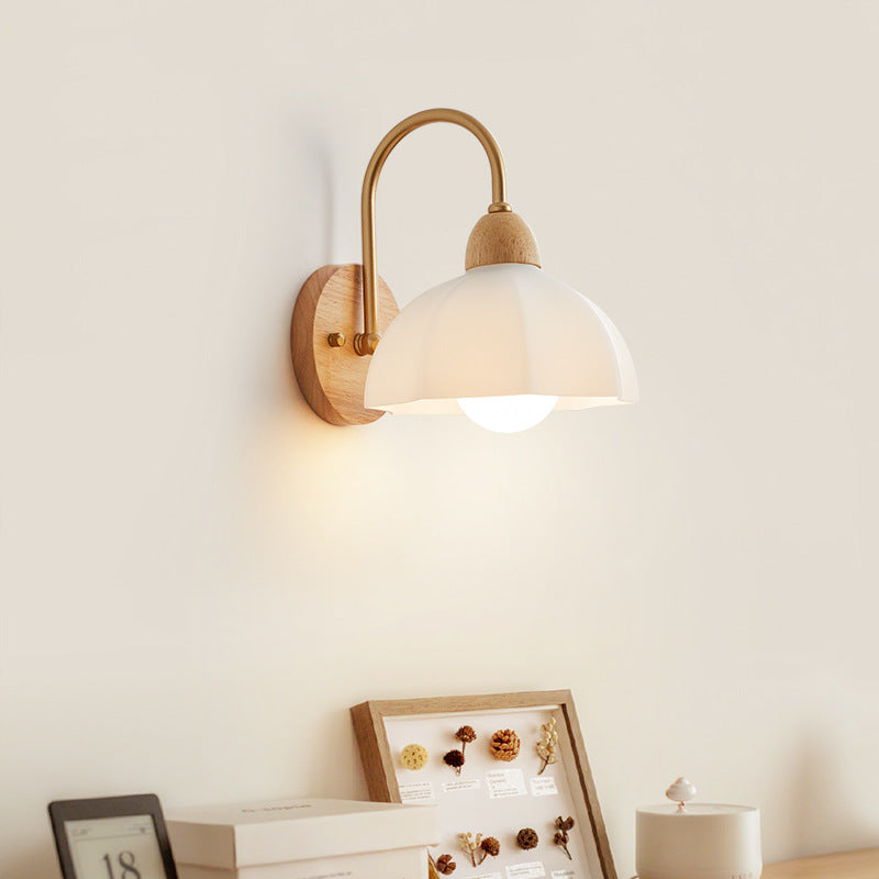 Contemporary Wood & Ceramic Wall Sconce Lamp for Living Room
