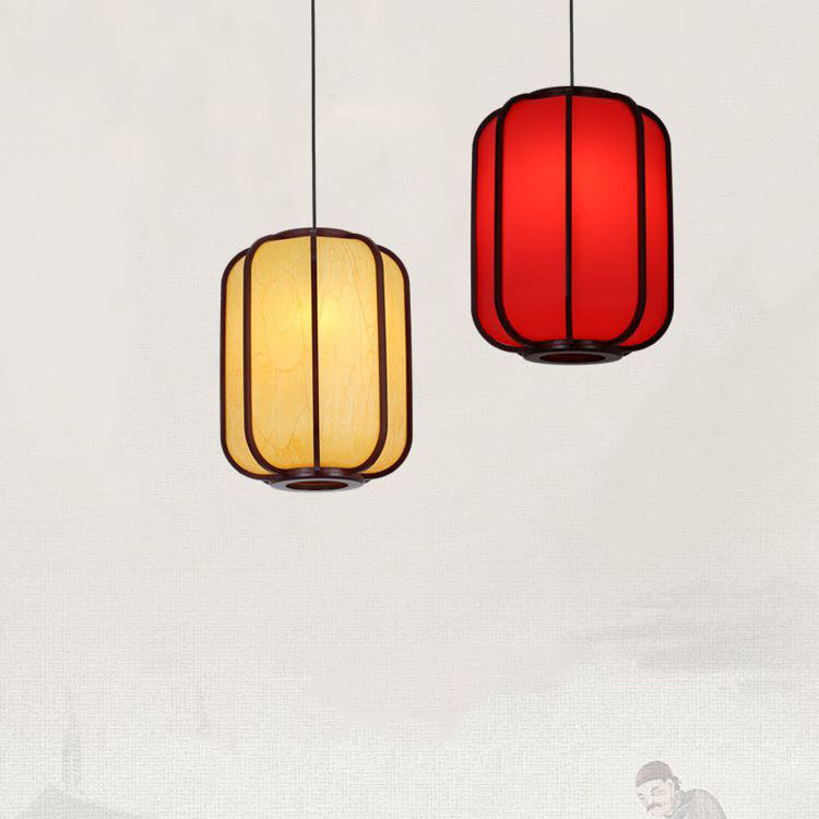 Traditional Chinese Faux Sheepskin Wooden Lantern Pendant Light - 1-Light for Living Room