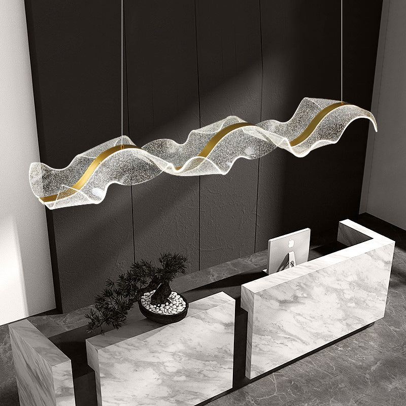 Contemporary Acrylic LED Ribbon Chandelier for Dining Room Island Light