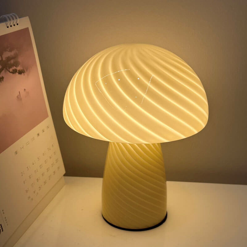 Modern Minimalist Mushroom Glass 1-Light Table Lamp, Contemporary LED Desk Lamp, Stylish Nightstand Light, Trendy Home Decor, Scandinavian Design Lighting, Elegant Glass Shade, Unique Accent Lamp for Living Room, Bedroom, Office Decor, Modern Lighting Sol