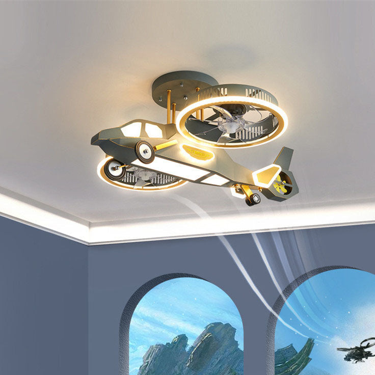 Contemporary LED Aircraft Ceiling Fan Light for Kids' Bedroom