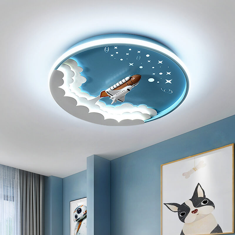 Modern Creative Cartoon Rocket Round LED Kids Flush Mount Ceiling Light - Kids Room Lighting, Cartoon Rocket Design, Flush Mount Ceiling Fixture, Energy-Efficient LED, Nursery Ceiling Light, Playroom Decor, Fun and Whimsical Lighting, Space Theme Room, Ch