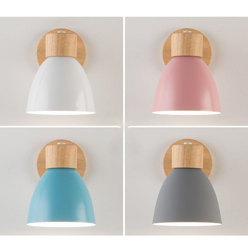 Modern Minimalist Macaron Iron Wood Wall Sconce Lamp - 1-Light Solid Color Design