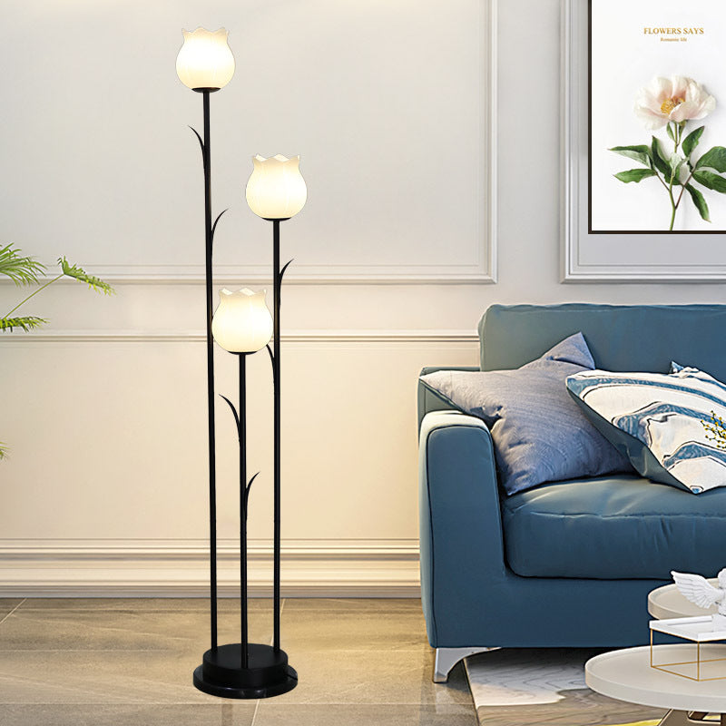 Contemporary Scandinavian 3-Light Floor Lamp - Iron & Glass for Living Room