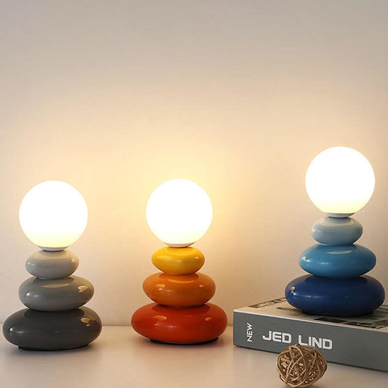 Modern Minimalist Pebble Ceramic Glass USB LED Table Lamp - Stylish Home Lighting with USB Port, Soft Glow Accent Lamp for Bedroom and Living Room