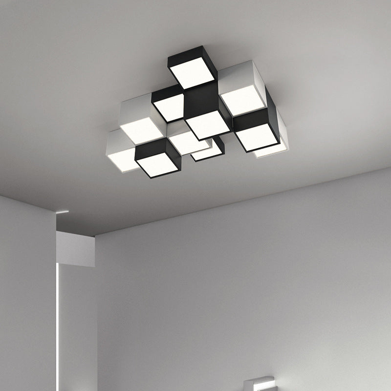 Modern Minimalist Cube LED Flush Mount Ceiling Light for Living Room