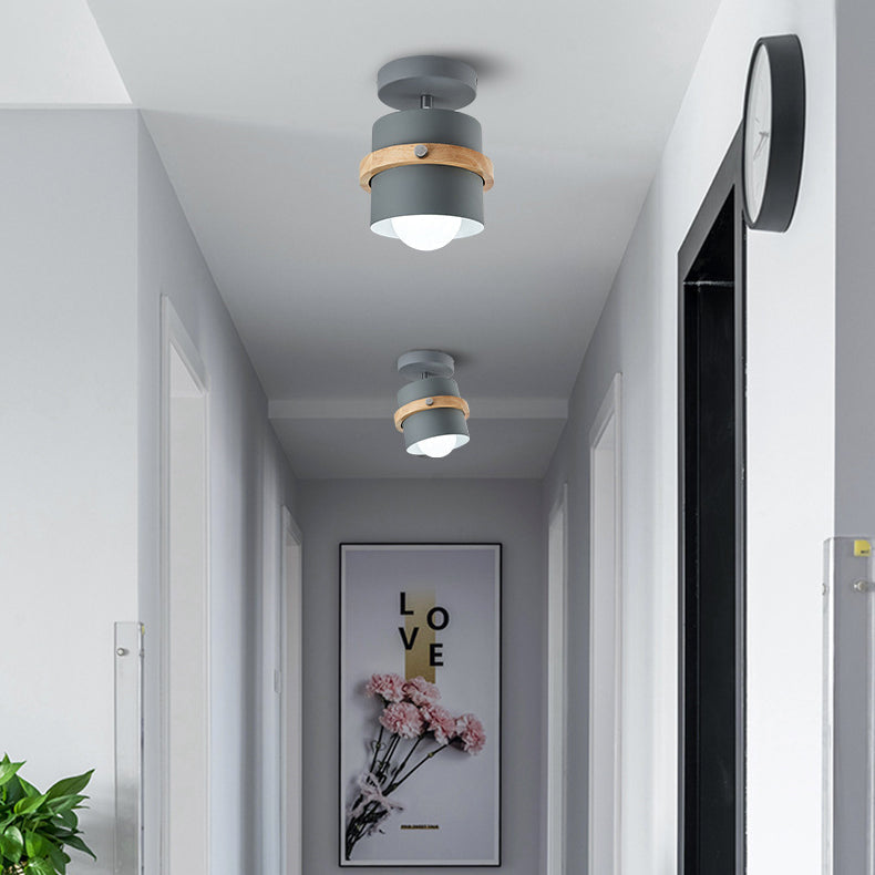 Contemporary Nordic Iron & Wood Semi-Flush Mount Ceiling Light for Hallway