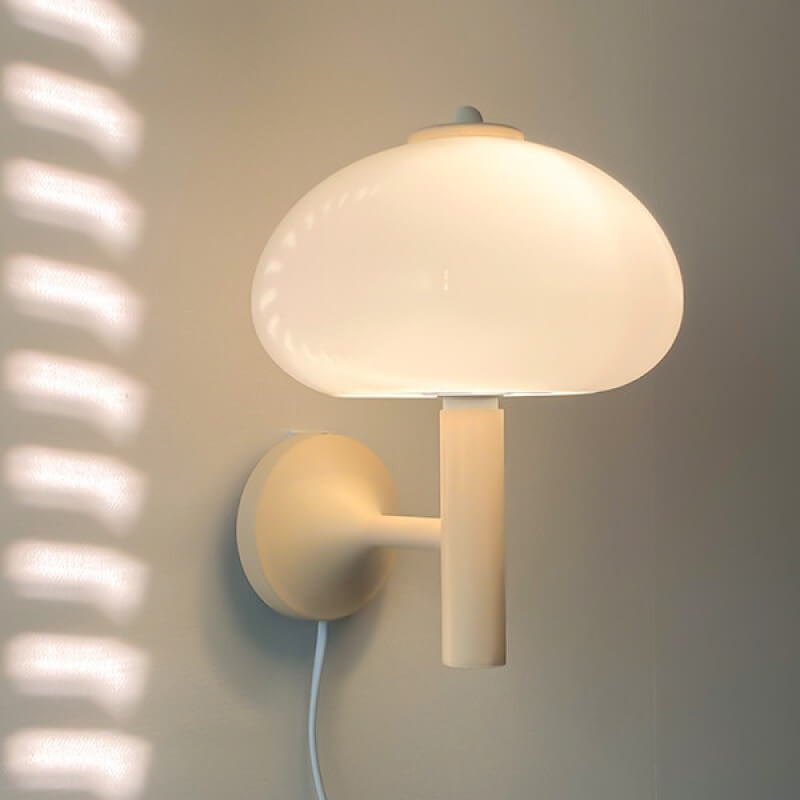 Contemporary Nordic Milk White Glass Dome Mushroom Wall Sconce Lamp - 1-Light Bedroom Fixture