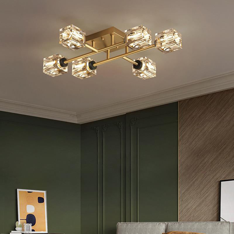 Contemporary Luxury Copper Crystal Semi-Flush Mount Ceiling Light - 4/6/8 Light Options for Living Room