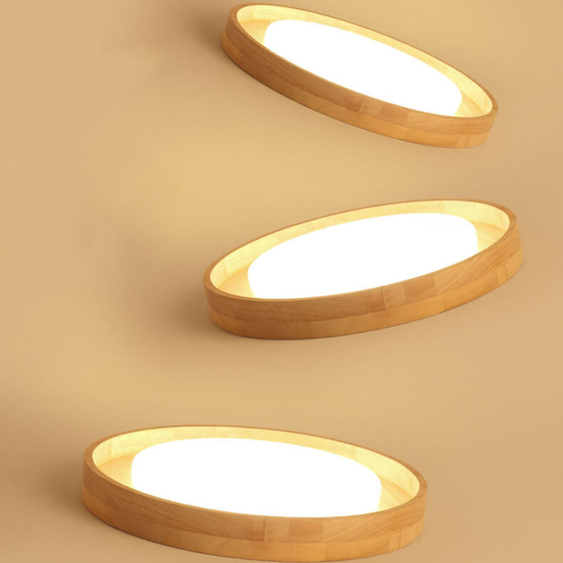 Japanese Simple Log Round LED Flush Mount Ceiling Light - Modern Lighting Fixture, Energy Efficient, Home Decor, Wood Finish Lighting, Contemporary Ceiling Light, Interior Design Essentials
