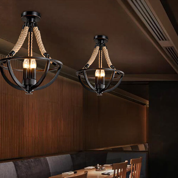 Vintage Industrial Iron Twine 3-Light Island Chandelier