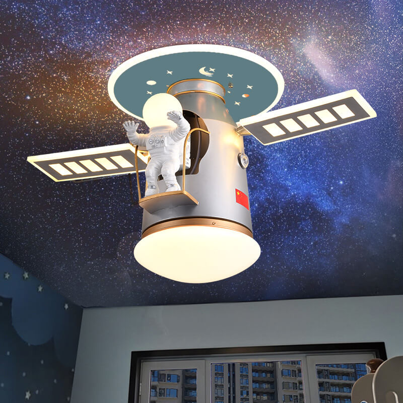 Creative Simplicity Spaceman Astronaut LED Kids Flush Mount Ceiling Light, Children’s Space Theme Lighting, Astronaut Bedroom Light Fixture, Nursery Decor, Kids Room LED Ceiling Lamp, Modern Space Adventure Light, Unique Space Explorer Ceiling Light for K