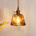 Vintage Amber Glass Brass Pendant Light 1-Light Ceiling Fixture