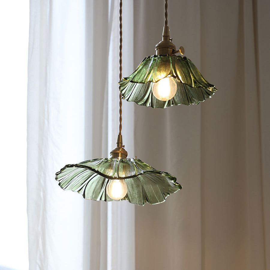 Modern Art Deco Sunflower Copper Glass Pendant Light - Living Room Essential