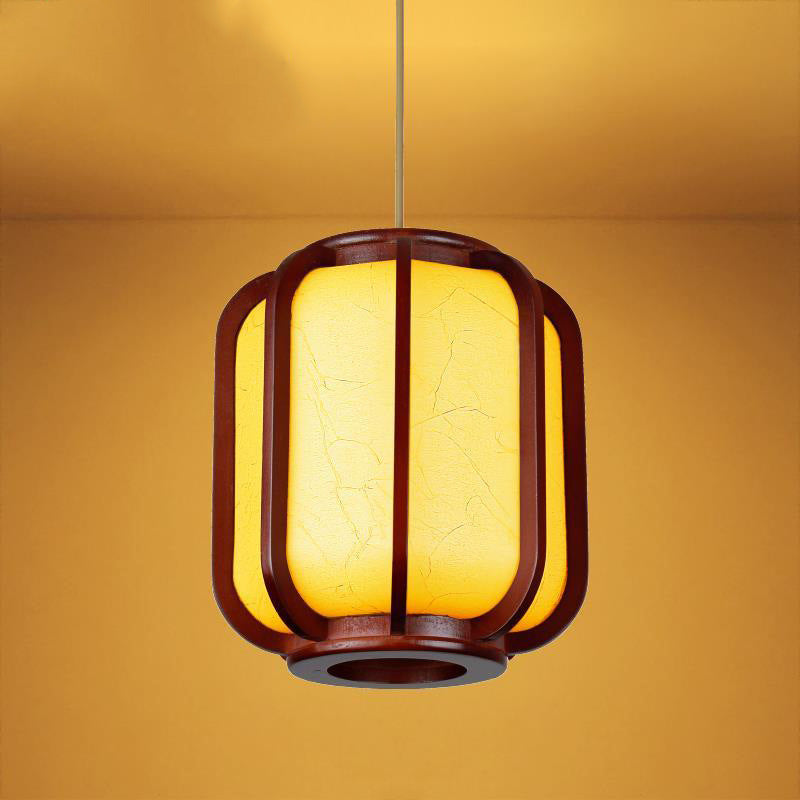 Traditional Chinese Faux Sheepskin Wooden Lantern Pendant Light - 1-Light for Living Room