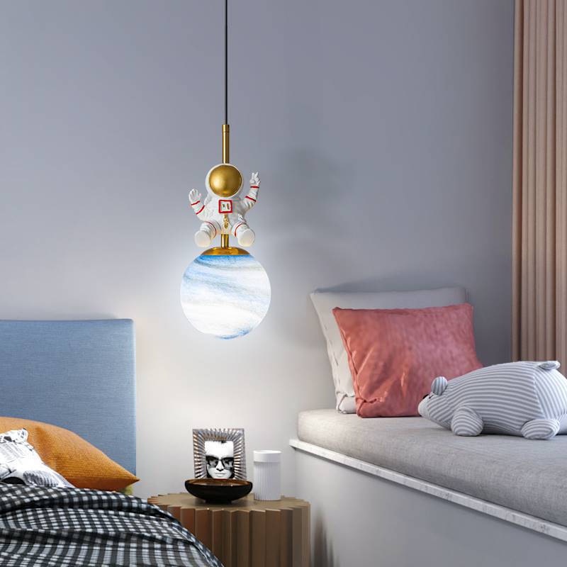 Contemporary Nordic Kids Orb Astronaut Iron Resin 1-Light Pendant Light Bedroom Decor, Space-Themed Lighting, Childrens Ceiling Fixture, Modern Nursery Light, Astronaut Space Decor, Unique Kids Room Lighting, Playful Bedroom Illumination, Decorative Penda