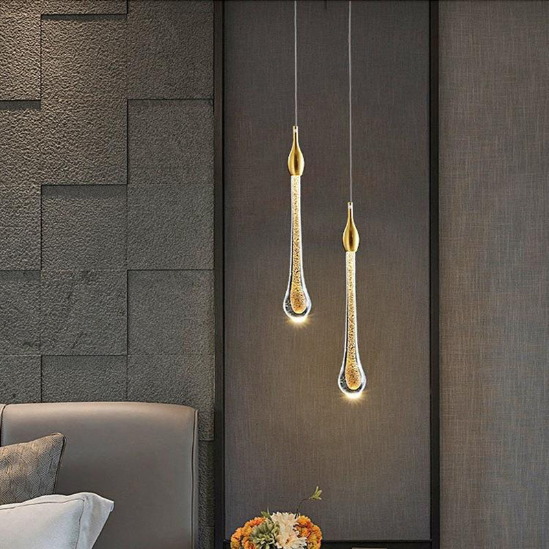 Contemporary Scandinavian Glass LED Pendant Light - Water Drops Design for Bedroom Lighting