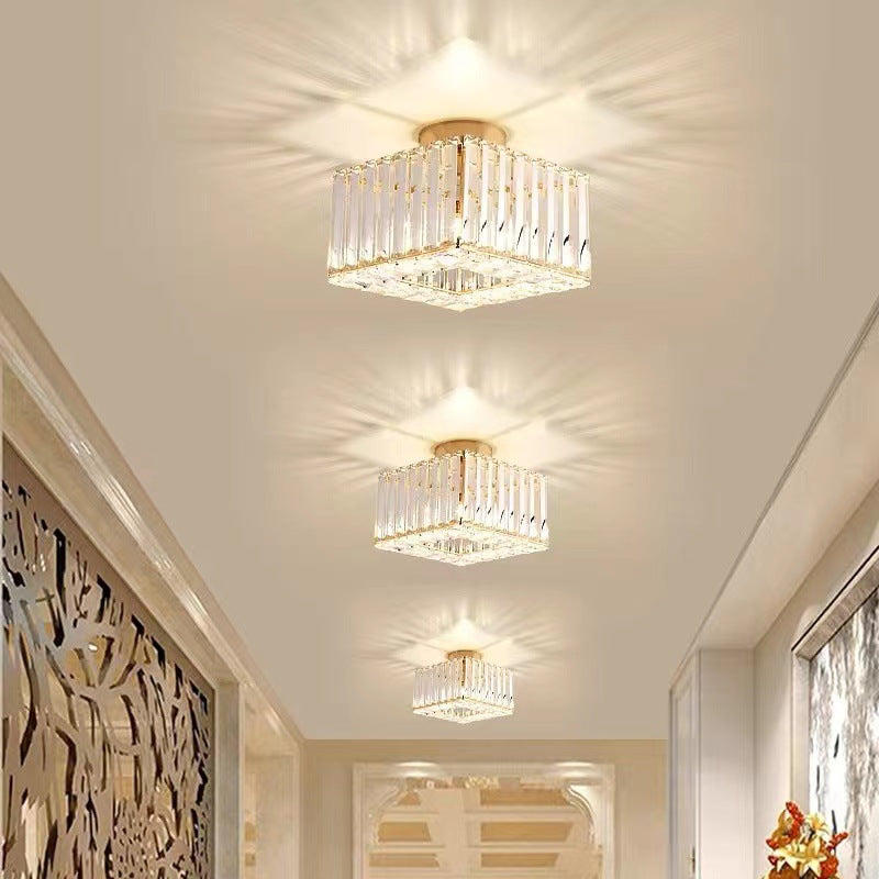 Modern Luxury Crystal Round Square 1-Light Semi-Flush Mount Ceiling Light for Living Room
