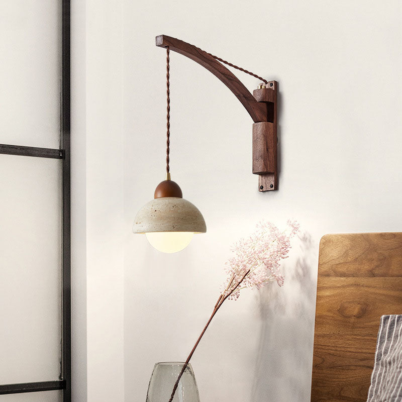 Japanese Wabi-Sabi Solid Wood Glass Horn Wall Sconce Lamp - Elegant Minimalist Lighting, Rustic Home Decor