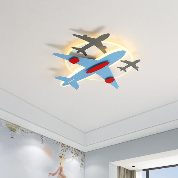 Contemporary Aircraft Shape Flush Mount Ceiling Light for Kids, Creative Iron Acrylic Aluminum LED Cartoon Design, Modern Children's Room Lighting Fixture, Stylish Aviation-Themed Light for Nursery and Playroom, Energy-Efficient Kids Ceiling Lamp, Unique