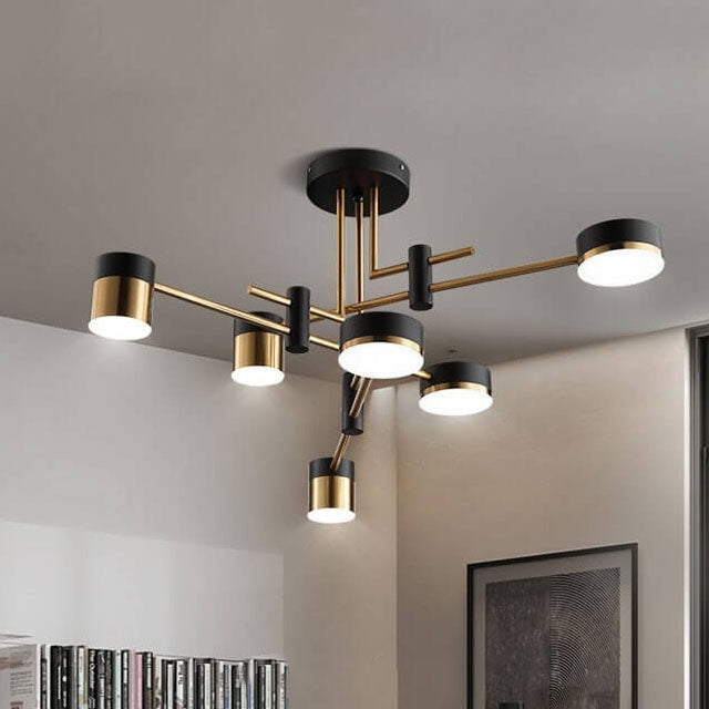 Modern Minimalist Black Gold Semi-Flush Mount Light 4-8 Lights