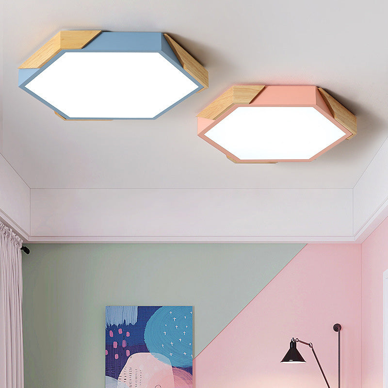 Contemporary Scandinavian Hexagonal LED Flush Mount Ceiling Light for Bedroom