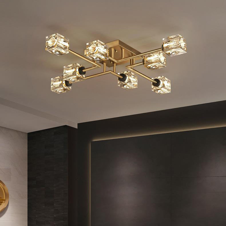 Contemporary Luxury Copper Crystal Semi-Flush Mount Ceiling Light - 4/6/8 Light Options for Living Room