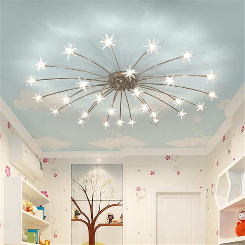 Contemporary Iron Flush Mount Ceiling Light - Star Design 12/21/28 Inches for Living Room