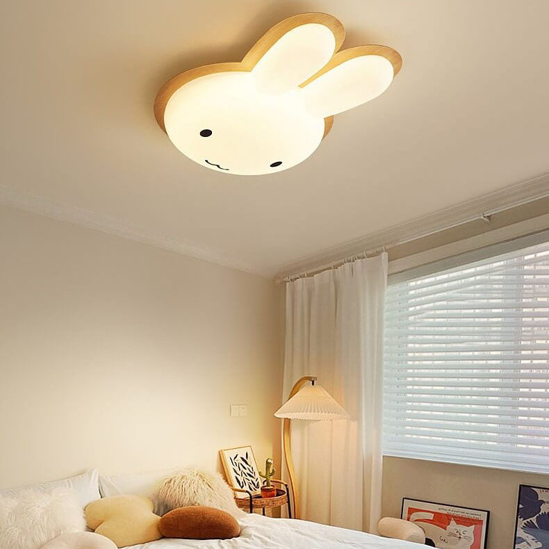 Modern Funny Bunny Kids Iron Acrylic LED Flush Mount Light - Cute Kids Room Lighting, Playful Bunny Design, Energy Efficient Bedroom Fixture, Nursery Ceiling Lamp, Childrens Room Decor, Fun Kids Lighting, Stylish LED Flush Ceiling Light for Toddlers, Uniq